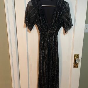All in Favor Black and Gold Midi Dress Size XS